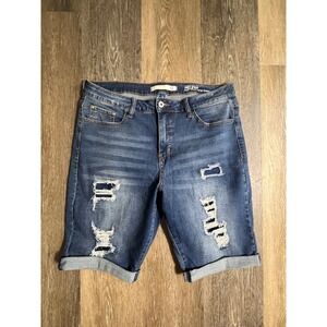 !iT Jeans Helena High Rise Long Rider Women 14 Blue Excellent Distressed Bermuda